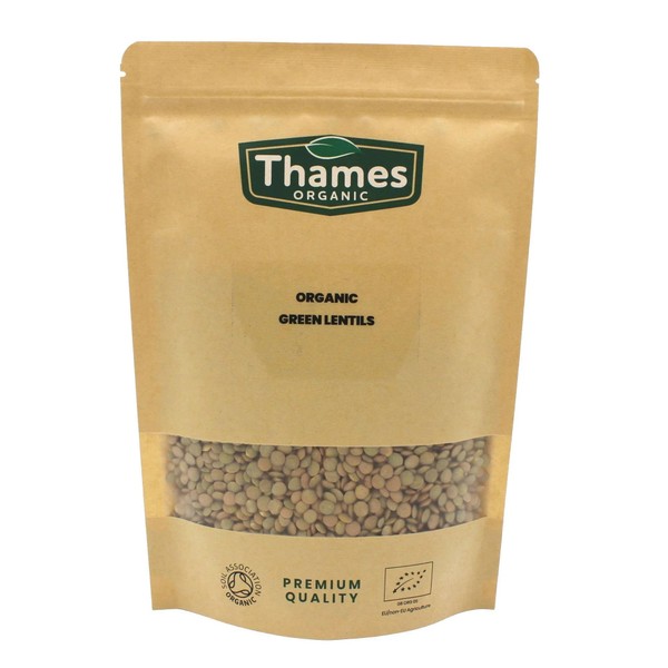 Organic Green Lentils - Raw, Vegan, High Fibre, High Protein, Certified Organic, GMO-Free, No Additives, No Preservatives - Perfect for Meal Prep - Thames Organic 500g