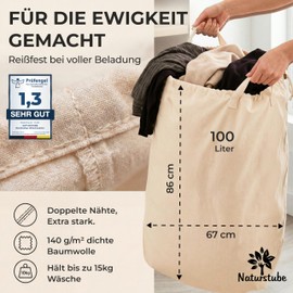 Naturstube Laundry Bag with Handle [Extra Comfort] Set of 2, 67 x 87 cm Large Laundry Bags Travel, 100% Cotton [Oeko-Tex Certified], Laundry Bag Large, Laundry Bag, Laundry Bag, Dirty Laundry Bag