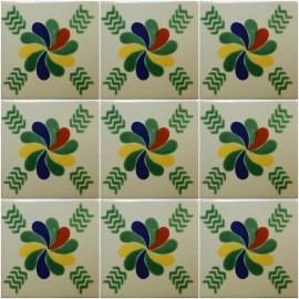 Mexican Tile Talavera Tiles High-Quality Hand Painted Green Flowers Tile T-05