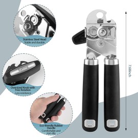 Safring Can Opener Manual, Heavy Duty Handheld Strong Can Opener with Soft Touch Handle, Sharp Blade Smooth Edge, Can Openers with Multifunctional Bottle Opener, Black