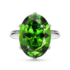 Linawe Emerald Peridot Rings for Women Silver, Green Cubic Zirconia Imitation Diamond Adjustable Ring Birthstone Gemstone Rhinestone Crystal Vintage Chunky Dupes Jewelry