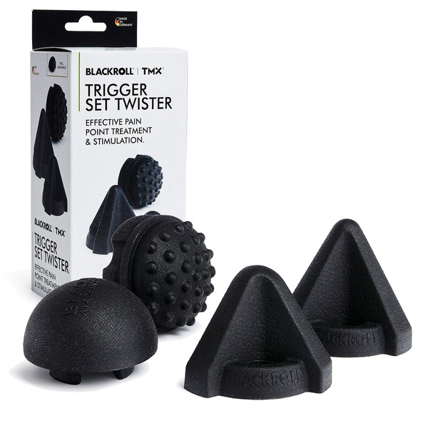 BLACKROLL® Trigger Set Twister (4 Pieces), Trigger Point Massagers for Treating Punctual Tension, Handy Fascia Massagers with Handle, Ideal for Travel, Made in Germany, Black