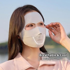 eaonitu Breathable UV Face Cover UPF 50+ Women Summer Face Covering Eye Protection Sunscreen Mask Sports Face Cover (LightGrey)