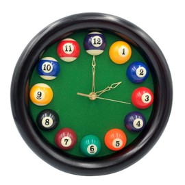 Yuanhe Billiards Pool Ball Clock - 11Inch Round Pool Table Cool Wall Clock with Wood Frame,Great for Billiards Room,Pool Room,Game Room,Bar