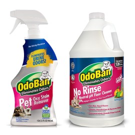 OdoBan Pet Solutions Neutral pH Floor Cleaner Concentrate, Made in the USA, 1 Gallon, and Oxy Stain Remover, 32 Ounce Spray