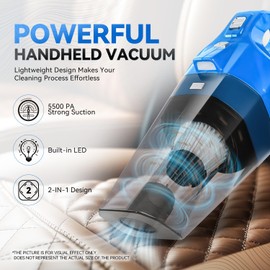 Auto Dynasty Car Vacuum Portable Mini Handheld Vacuum Cleaner Powerful High-Suction Motorized Brush with LED Light, Blue