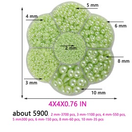 5900 Pcs Half Pearls for Crafts Light Green Nail Pearls for Nail Art Falt Back Pearls for Makeup Craft Pearls for Artists Creative DIY Flatback Pearls for Nails（2/3/4/5/6/8/10mm）