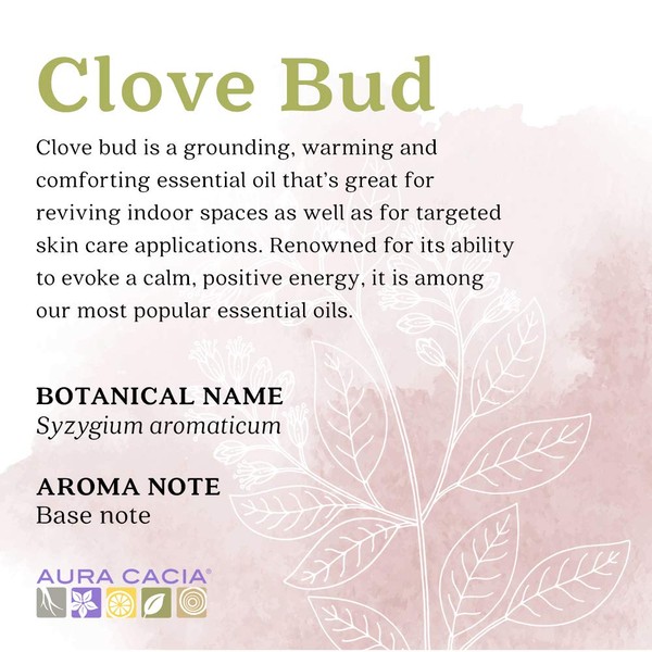 Aura Cacia 100% Pure Clove Bud Essential Oil | GC/MS Tested for Purity | 15 ml (0.5 fl. oz.) in Box | Syzygium aromaticum