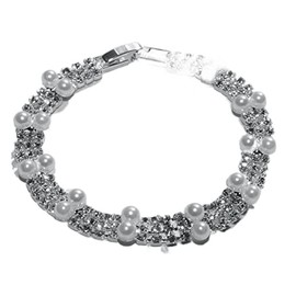 Sweet & Sophisticated White Faux Pearl and Rhinestone Bracelet - Fancy Wedding/Prom Jewelry