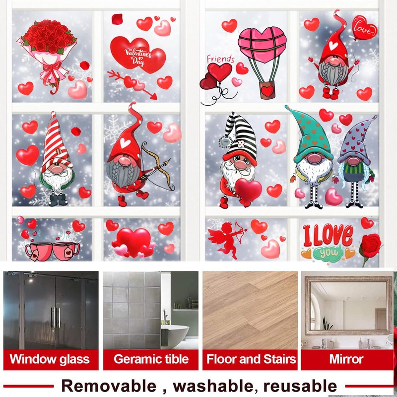 9 Sheet Valentines Day Window Clings Decorations