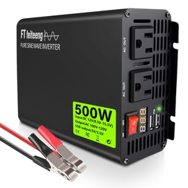 500W Pure Sine Wave Inverter, 12V to 110V DC to AC Converter with Dual USB Ports US Sockets, Power Inverters for Vehicles RV Home Camping Car Truck