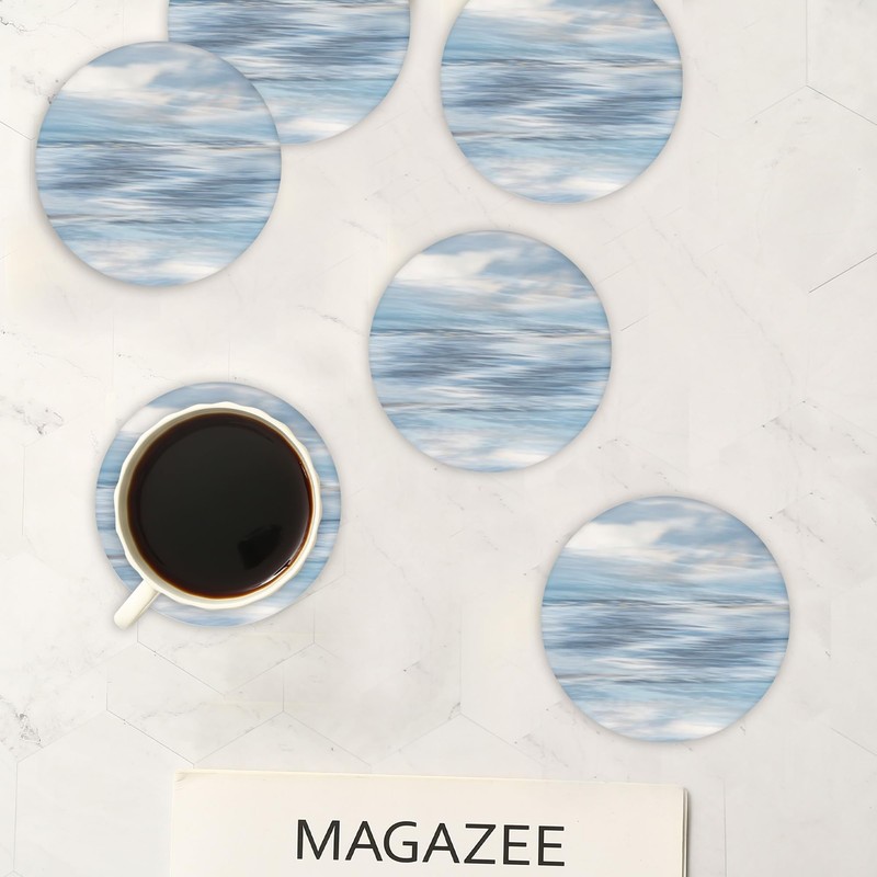 Blue Marble Coasters Set of 6,Ceramic Drink Coasters with Holder,Home