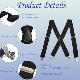 NVGVUP Men's Braces with 4 Metal Clips, Braces for Men Wide 5 cm, Extra Strong Elastic Straps Adjustable Including Bow Tie Set, X-Shape, black