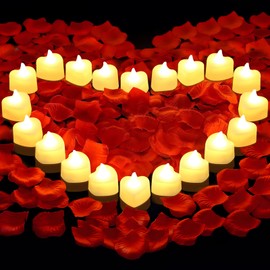 3000 PCS Artificial Rose Petals with 20 PCS Flameless LED Tea Lights Candles Decoration for Special and Romantic Night, Wedding Anniversary, Event, Party Decoration