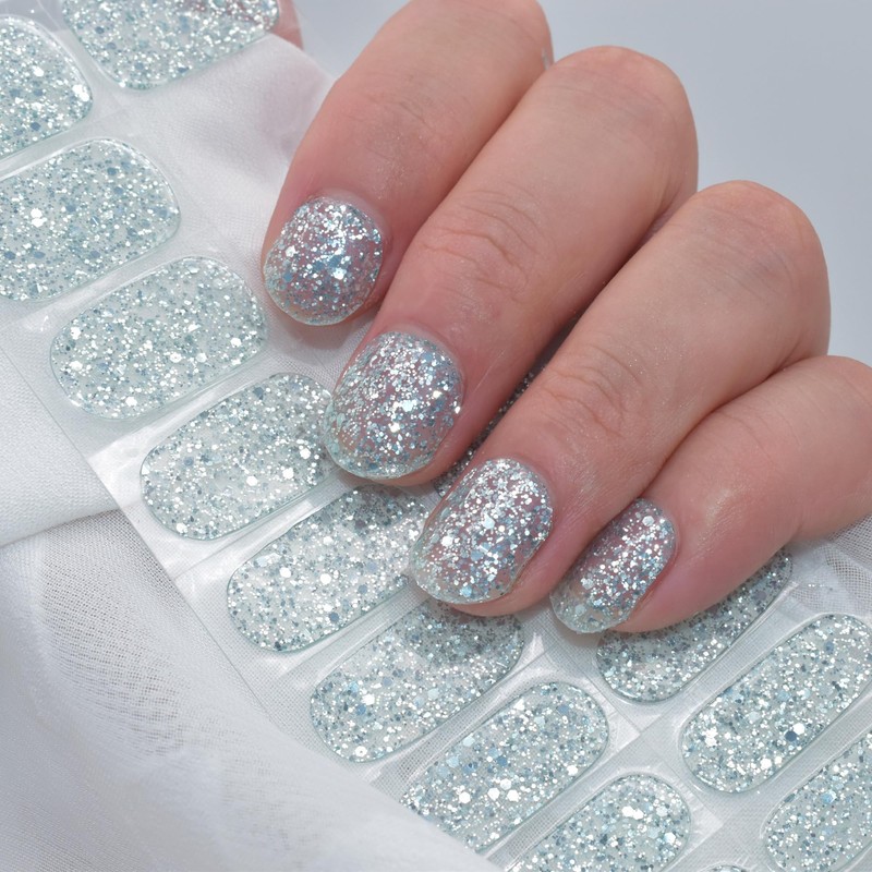 LIFOOST Semi Cured Gel Nail Strips Glitter Gel Nail Stickers