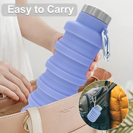 YCT Collapsible Water Bottle 17oz（500ml），Travel Portable Sport Water Bottle，Reusable Silicone Foldable Water Bottles for Gym Camping Hiking (Purple+Blue)