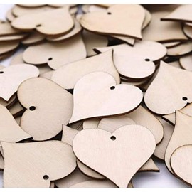 LASSUM 50 Pcs 1.57 Inch Wooden Love Heart Slices Blank Name Tags Wood Labels for Wedding DIY Arts Crafts Card Making Valentine Decoration