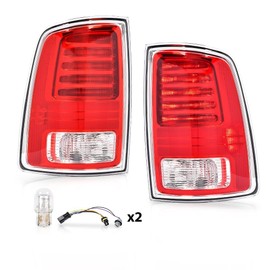 PIT66 LED Tail Lights Assembly Compatible with Dodge Ram 1500 2013 2014 2015 2016 2017 2018/Ram 2500 3500 2014-2018 Red Lens Chrome Housing Rear Lamps Bulb and Harness Included
