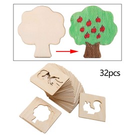 Perfeclan Drawing Stencils for Kids, Wooden Chalk Stencils, Educational DIY Painting Stencils, Coloring Templates for Toddlers, Crafts, 32 Pieces