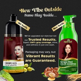 Herbishh Hair Color Shampoo (Grape Red) - Magic Hair Dye for Gray Hair - Ammonia-Free, 3-in-1 Shampoo Conditioner - Lasts 2-3 Weeks, 500 ml