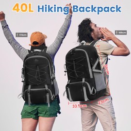 RAINSMORE Hiking Backpack 40L Lightweight Foldable Backpack for Men Women Waterproof Camping Rucksack Daypack for Climbing Walking Cycling Sports Outdoor