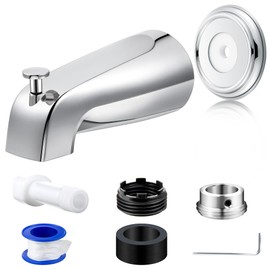 Dreyoo Diverter Tub Spout with Tub Spout Cover Ring, Universal Fits 1/2" Copper Pipe, 1/2" IPS and 3/4" IPS, Bathroom Bathtub Faucet Replacement with Foam Gasket, Adapters and Hex Wrench (Chrome)