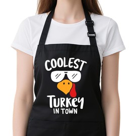 Thanksgiving Aprons for Women with Pockets, Funny Turkey Apron for Men Dad Mom Cooking Grilling BBQ Grill, Funny Holiday Gifts for Family Chef Husband Wife Friends