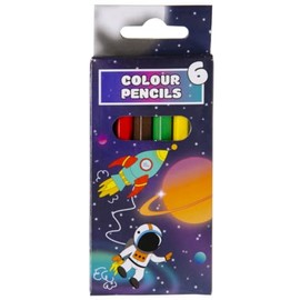 DUCKIEZ 9cm Colouring Pencils, 6 Colours. Childrens party bag filler, kids present. (Space, 6 Packs)
