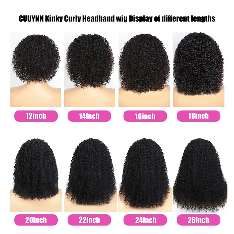 Kinky Curly Headband Wig Human Hair 26 Inch Headband Wigs