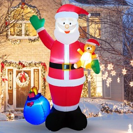 RVXHUA 7FT Christmas Inflatables Outdoor Decorations- Inflatable Santa Claus with Gift, Blow Up Yard Decorations with Built-in LED Lights, Xmas Holiday Party Indoor Garden Lawn Decor