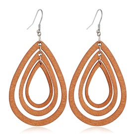 Boho Natural Wood Teardrop Geometric Lightweight Drop Circle Earrings Handmade Natural Retro Bohemia Retro Teardrop Earrings for Women (1 Retro Wood Earrings)