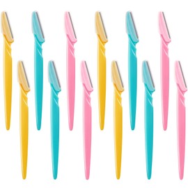 12 Pieces Eyebrow Razor Shaper Shavers Trimmers for Women and Men Face Hair Removers (Pink, Yellow, Blue)