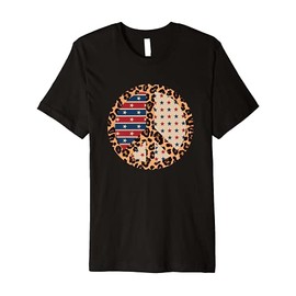 Peace Sign Leopard Print Vintage Red White Blue 4th of July Premium T-Shirt