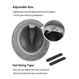 Zylioo XS/S/M/L/XL/XXL Trilby Fedora Hat for Large and Small Head, Winter Gangster Hat Made of Felt, Panama Hat Bogard Hat Mafia Hat, Short Brim - Grey