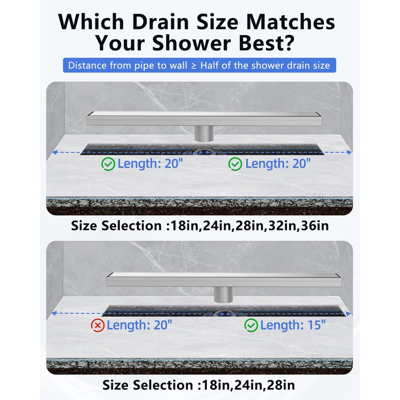 YEFU Shower Drain Nickel for Bathroom: 42 Inch Stainless Steel