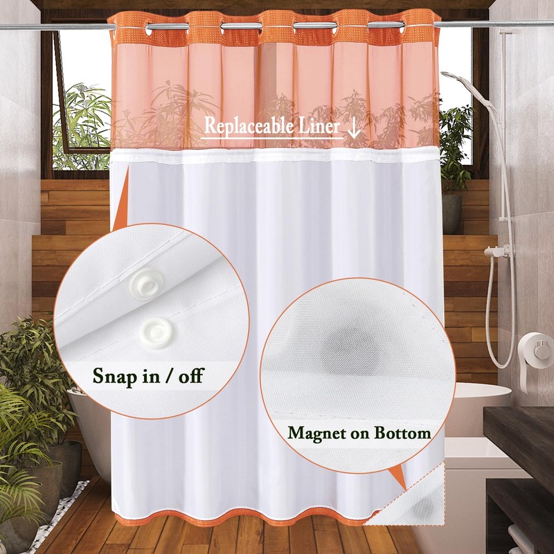 Gibelle No Hook Waffle Weave Shower Curtain with Snap-in Fabric