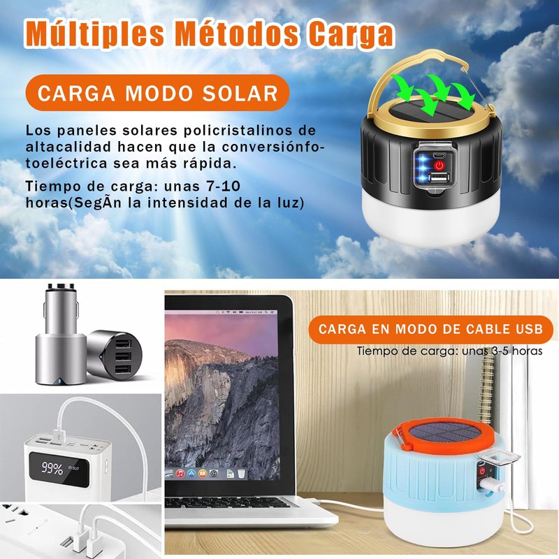 2 Piezas Lampara Camping Recargable, Farol Campaña Impermeable IPX6 para