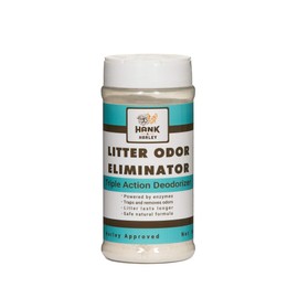 CAT LITTER ODOR ELIMINATOR. Triple-Action Deodorizing powder with natural enzymes, ammonia remover and activated baking soda. Made in USA with no harsh chemicals or perfumes! 100% SAFE (1lb)