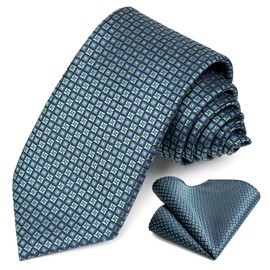 Yeahsun High Plaid Tie Mens Ties and Pocket Square Set Formal Checked Woven Necktie Set Silk Handkerchief for Party Business Wedding