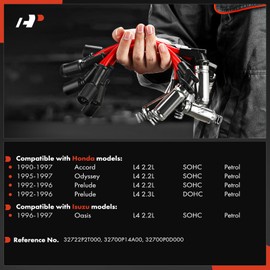 A-Premium Spark Plug Wires Compatible with Honda Accord 1990-1997, Odyssey 1995-1997, Prelude 1992-1996 & Isuzu Oasis 1996-1997, 2.2L 2.3L 4-PC Set