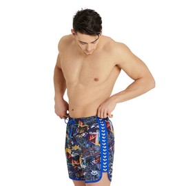ARENA Men's Standard Icons Beach Boxer Brief Swim Shorts, Neon Blue, Medium
