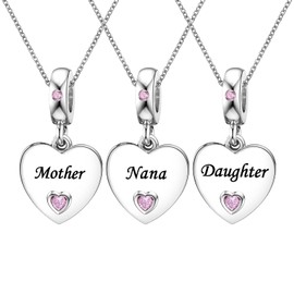 KunBead 18 inch Nana Mother Daughter Pink Heart I Love You Birthday Charm Pendant Matching Necklace for Women set for 3