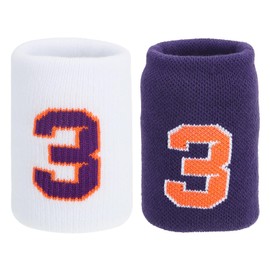 PATIKIL Sports Wristband Sweatbands for Men and Women, 2 Pcs Breathable Tennis Wrist Bands Absorbent Sweat Band Number 3 for Basketball Football Baseball Running Gym, White/Purple