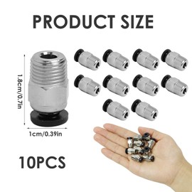 PC4-M10 Pneumatic Fitting Bowden Fitting Male Straight PTFE Hose Compatible with Push E3D-V6 Bowden Extruder High Quality Stainless Steel 10 Pack (Grey)