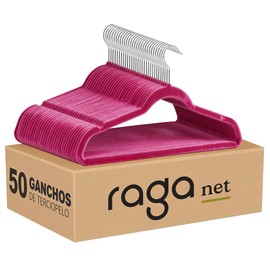 Raganet, Set de 50 Ganchos Metalicos Cubiertos con Terciopelo, Perchas de Alta Calidad, Gancho con Rotacion 360°, Ganchos Antideslizantes y Resistente