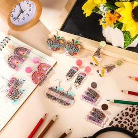 Ecation 8 Pairs Teacher Earrings for Women Back to School Acrylic Dangle Earrings Pencil Apple Jewelry Teacher Gifts
