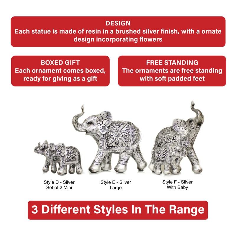 benerini Elephant With Baby Brushed Silver Elephant Ornaments For The