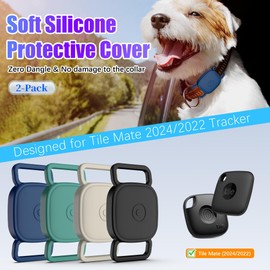 [4Pack] Dog Collar Holder for Tile Mate 2024/2022, Waterproof Anti Lost Protective Case Compatile with Mate Tile Tracker for Cat Pet Necklace,Soft Silicone tile Accessories(Balck/Off-White/Blue/Green)