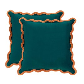 MONDAY MOOSE Decorative Throw Pillow Covers Cushion Cases, Set of 2 Soft Velvet Scalloped Wavy Edge Designs, Mix and Match for Home Decor, Pillow Inserts Not Included (Coral/Dark Teal, 20x20 inch)