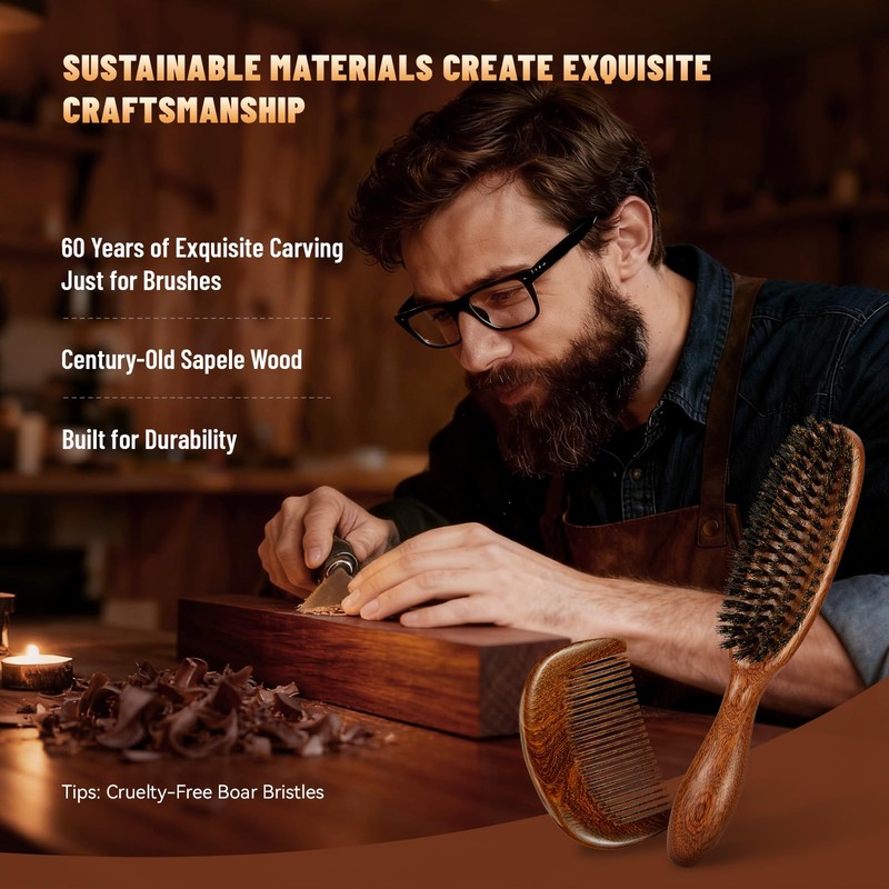 Boar Bristle Slick Back Hair Brush for Men, Women, Natural
